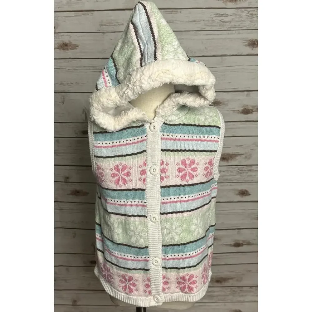 Gymboree Winter Ballerina Fair lsle hooded button-down sweater vest Size M (7-8)
